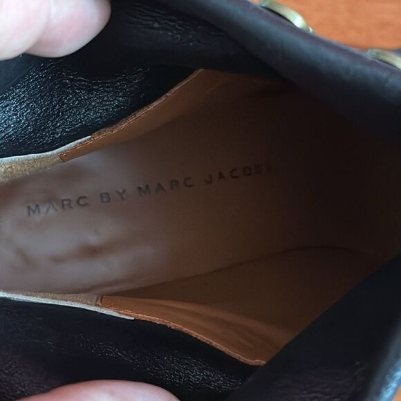 Marc by Jacobs Short Boots High Heels Leather Logo Studs 37.5 - Picture 8 of 9